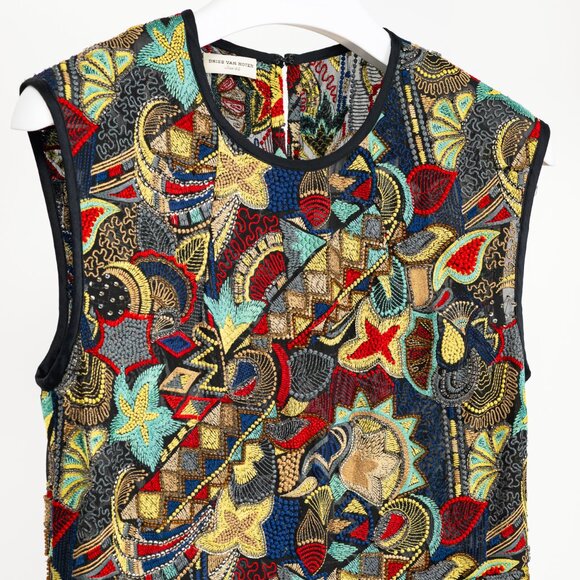 Dries Van Noten SS/15 Runway Multicolour Beaded Sleeveless Hi-Lo Top - Picture 4 of 11